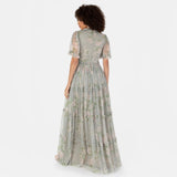 Anaya with Love Women's Maxi Dress Ladies V-Neck Short Angel Sleeves Tiered Ruffle For Bridesmaid Wedding Guest Occasion Prom Ball Gown Vestido, Floral Sage Green, 44 para Mujer