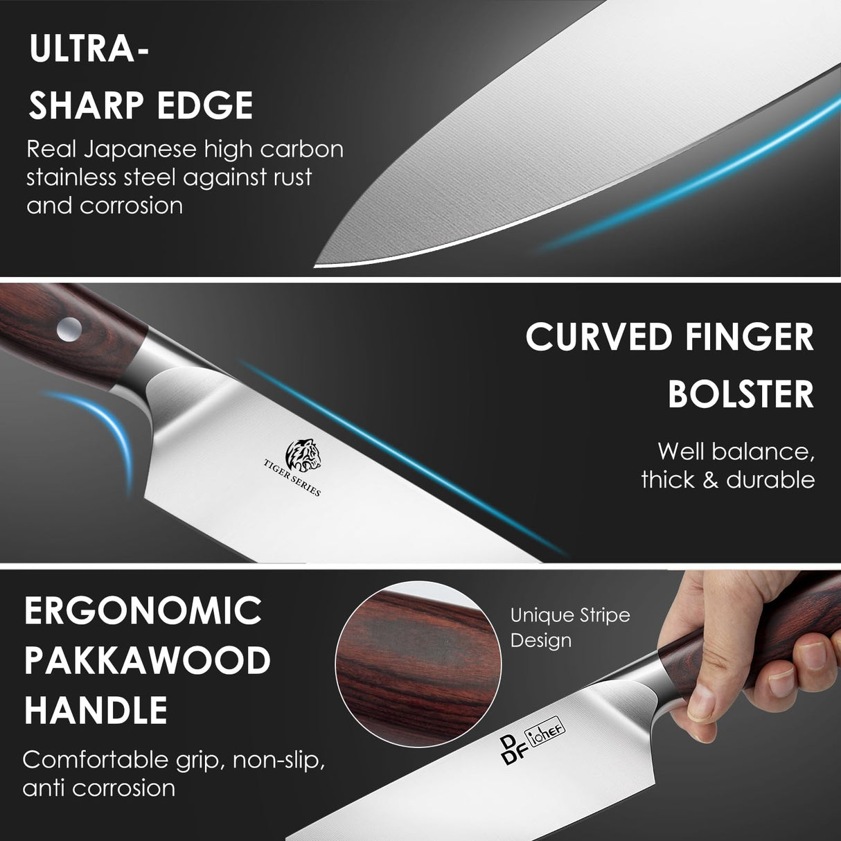 DDF iohEF Juego de Cuchillos de Cocina de 16 Piezas con Bloque, Juego de Cuchillos Cocina Profesional de Acero Inoxidable con Afilador, juego de cuchillos de chef Ultra Afilados con Mango Ergonómico