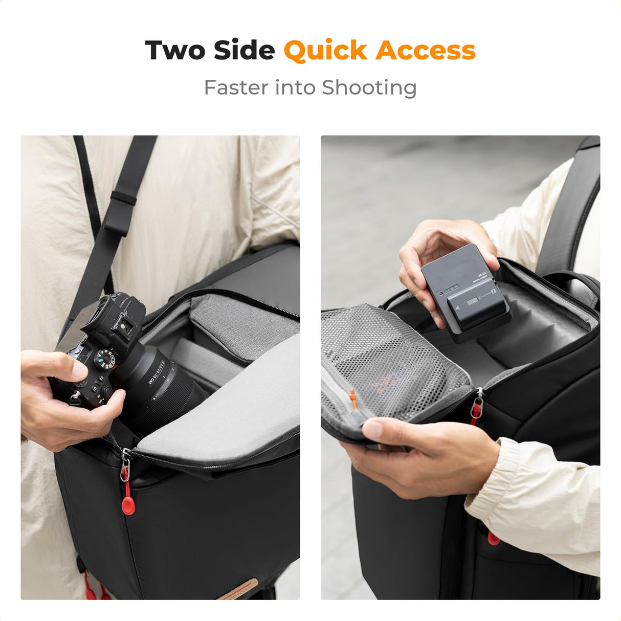 K&F Concept Mochila Cámara Profesional, Bolsa Fotógrafos Cámara Impermeable de Gran Capacidad para Camera Reflex Digital DSLR, Adecuado para viajes al aire libre senderismo fotografía Negro intenso