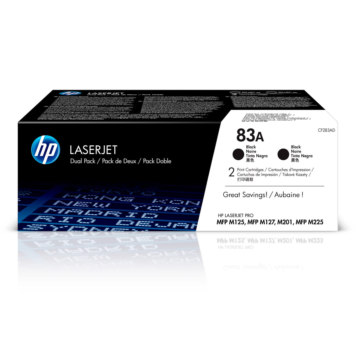 HP 83A CF283AD, Negro, Cartucho Tóner Original, Pack de 2, para impresoras HP LaserJet Pro MFP serie M125, M127, M201 y M225