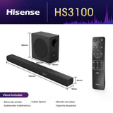 Hisense HS3100 - Barra de Sonido 3.1, 480W, Dolby Audio, DTS Virtual X, Bluetooth 5.3, HDMI ARC/Optical/AUX/USB, 6 Modos de Sonido, Modo TV, EzPlay