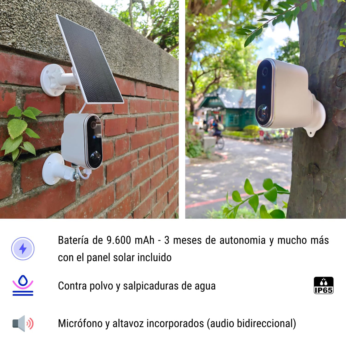 Konyks Camini Air 2 Solar - Cámara de vigilancia al Aire Libre inalámbrica WiFi con Panel Solar, notificaciones detección de Movimiento, visión Nocturna en Color, función de iluminación y Sirena