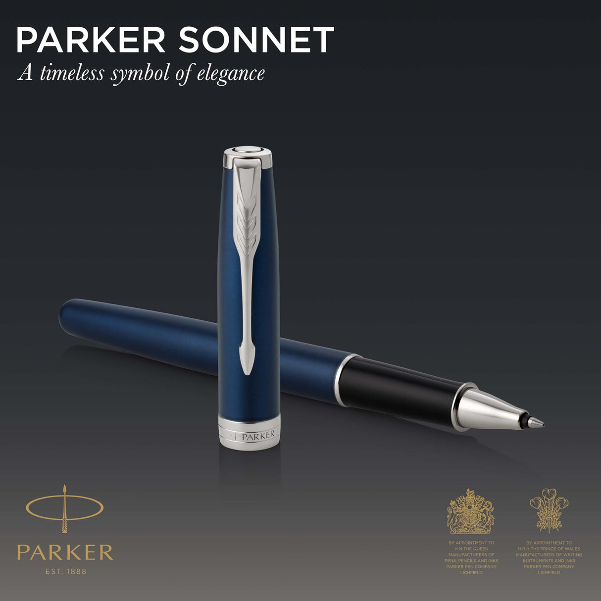 Parker Sonnet - Bolígrafo roller (lacado en azul, con adorno acabado en paladio y punta fina, en estuche)