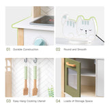 ROBUD Cocina Infantil de Madera con luz y Sonido, Juegos de Juguetes de Cocina para niños, Accesorios, Campana extractora, Horno microondas, para niños pequeños a Partir de 3 años