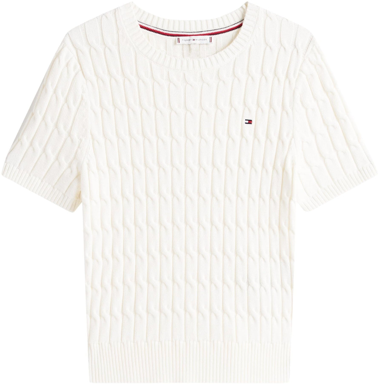 Tommy Hilfiger Jersey Mujer Cable manga corta, Blanco (Ivory Silk), M