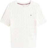 Tommy Hilfiger Jersey Mujer Cable manga corta, Blanco (Ivory Silk), M