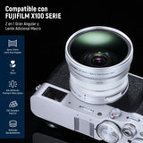 NEEWER Lente de gran angular de 49 mm, 0,75 x y macro adicional de 1,4 x para cámaras de la serie X100, lente HD 2 en 1 con anillo adaptador de 49 mm para cámaras Fujifilm X100 X100S X100F X100T X100V