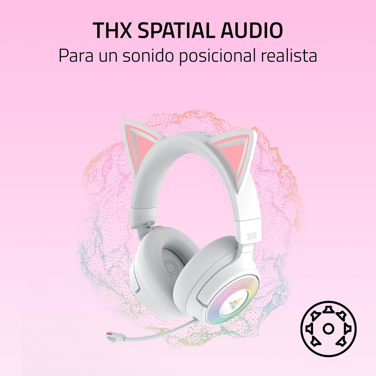 Razer Kraken Kitty V3 Pro - Auriculares inalámbricos RGB Kitty para Juegos - Orejas de Gato reactivas para Streaming - Diafragma 40mm - Hyperspeed Wireless y Bluetooth - THX Spatial Audio | Blanco