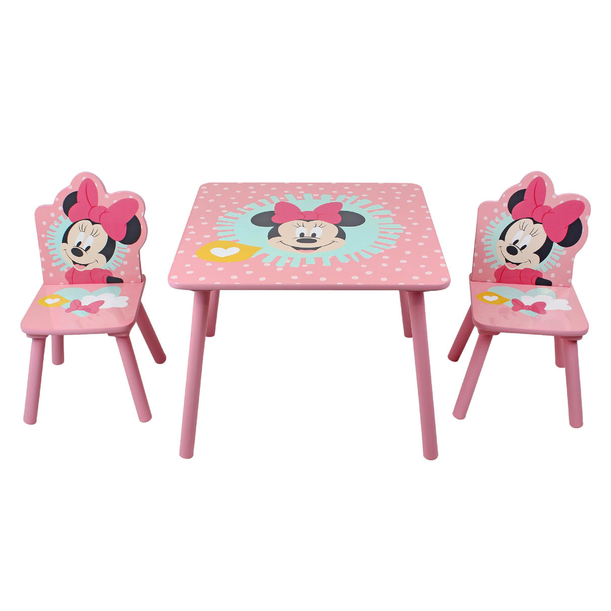 Disney Minnie Mouse Juego de mesa y sillas para 2, soporta hasta 30 kg por silla, óptimo para jugar y realizar actividades, tamaño pequeño, rosa
