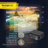 OVERMAX Proyector LED de 80 W con Pantalla de Espejo, Full HD 1080p hasta 200 Pulgadas, Altavoz Integrado, Sistema Android 9.0, duración de la lámpara: 50.000 Horas, Wi-Fi, Bluetooth, 2 HDMI, 2 USB,