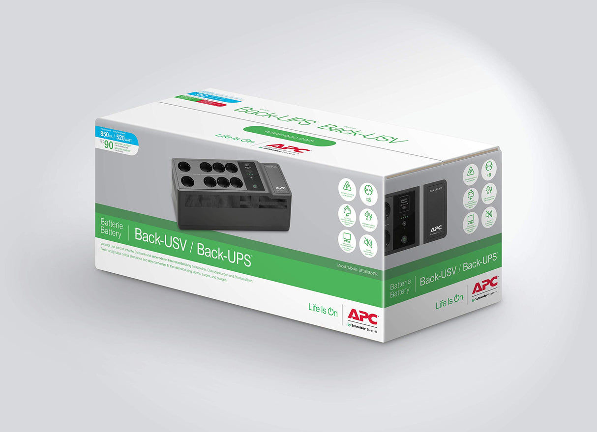 APC Back-UPS ES - BE850G2-SP - SAI de 850 VA (com 8 entradas schuko e com uma porta de carregamento USB A e C)