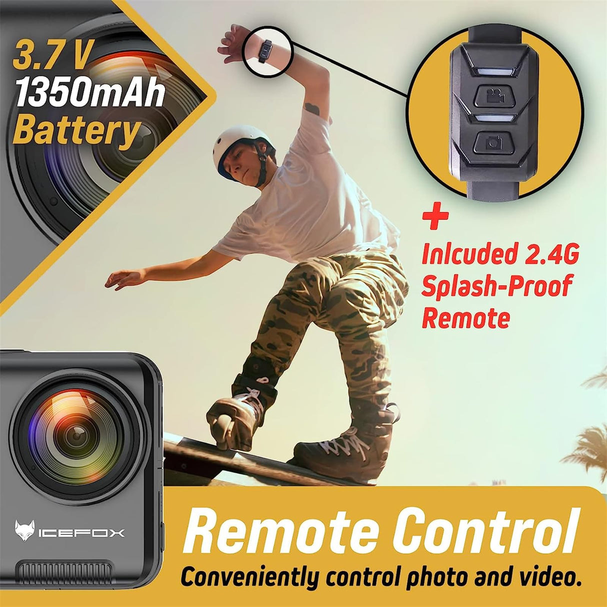 icefox Cámara Deportiva 5K WiFi 30FPS 20MP, Cámara Deportiva EIS Pantalla Táctil, 4X Zoom 170° Gran Angular, 30m Cámara Sumergible, Action CAM con Control Remoto, Micrófono Externo, Kit de Accesorios