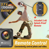 icefox Cámara Deportiva 5K WiFi 30FPS 20MP, Cámara Deportiva EIS Pantalla Táctil, 4X Zoom 170° Gran Angular, 30m Cámara Sumergible, Action CAM con Control Remoto, Micrófono Externo, Kit de Accesorios