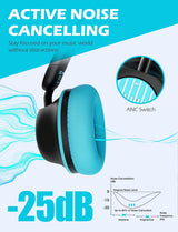 SuperEQ Auriculares con Cancelación Activa de Ruido, S2 Cascos Inalambricos Bluetooth 5.0 con Micrófono CVC 8.0, Bass Profundos, 25 Hrs de Reproducción para PC/Teléfonos Móviles/TV