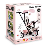 Smoby Triciclo Baby Balade Rosa Progresivo 3 en 1 - Freno, Asiento Ergonómico, Parasol Anti-UV, Ruedas EVA, para niños a Partir de 10 Meses (7600741404)