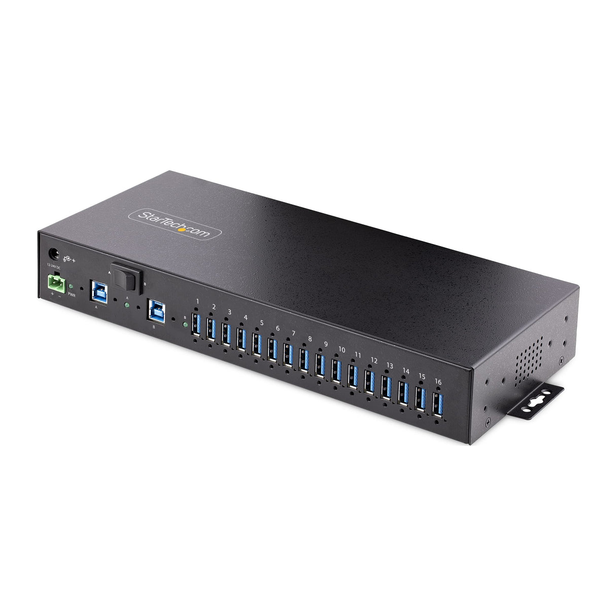 StarTech.com Hub Ladrón USB 3.0 5Gb de 16 Puertos Industrial - Metal - Montaje en Rack/Superficie/DIN - Carga Compartida USB 120W - ESD - Bloque de Terminales - Switch de 2 Hosts (5G16AINDS-USB-A-HUB)