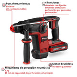 Einhell Professional Power X Change martillo perforador con batería TP-HD 18/28 Li BL +4 (1x3,0A+) (18 V, Brushless, 3 J, SDS-plus, 4 funciones, accesorios, incl. Batería 3,0 Ah Plus + cargador)
