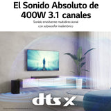 LG S65Q - Barra de Sonido Inteligente, 420W, 3.1 Canales, Sonido Envolvente DTS Virtual:X, Dolby Digital en Alta Resolución, Hi-Res 24bits/96kHz, Meridian Sound Music, Negro