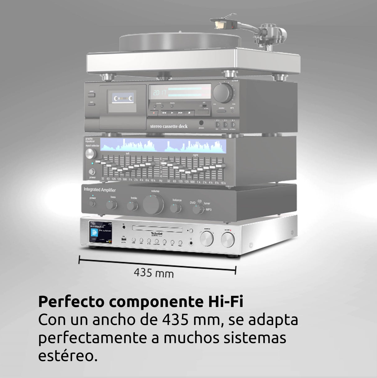 TechniSat DIGITRADIO 143 CD (V3) - sintonizador HiFi Digital, Radio por Internet (Dab+, FM, Bluetooth, Spotify Connect, Reproductor de CD, WLAN, Ancho 43,5 cm, Control de aplicación y Remoto) Plata