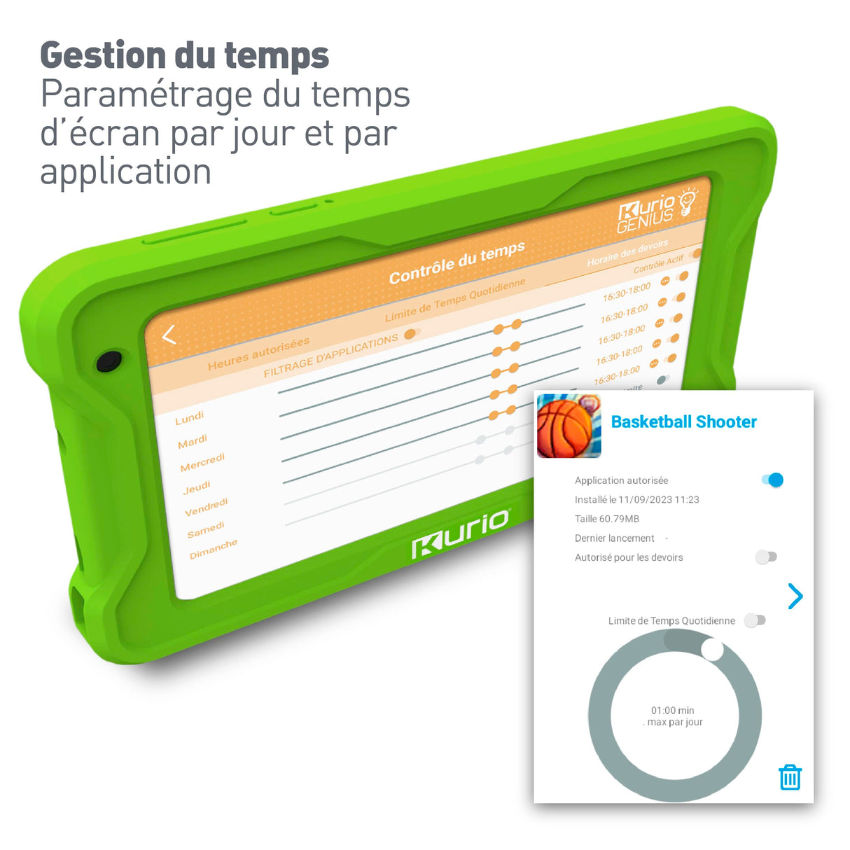 KURIO Gulli - Tableta de 7 Pulgadas para niños, Android 13, Control Parental Personalizable y navegador Seguro - Vídeos héroes Gulli + 100 apps y Juegos educativos precargados