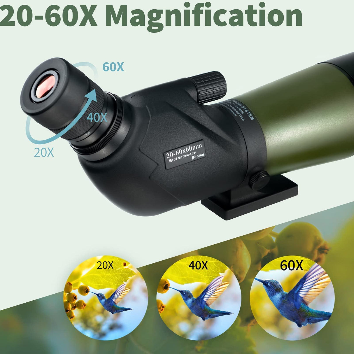Gosky Telescopio BAK4 de 20-60 x 60 Pulgadas con trípode, Bolsa de Transporte y Adaptador de teléfono de Alcance - Telescopio BAK4 para Tiro al Objetivo, Caza, observación de Aves, paisajes de Vida