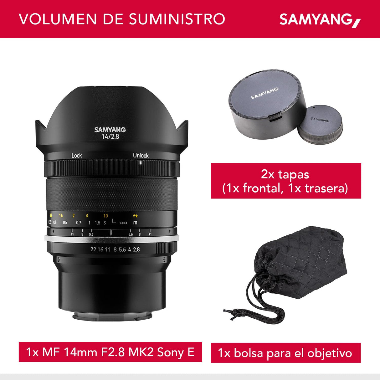 Samyang MF 14 mm F2,8 MK2 Sony E – Objectivo gran angular enfoque manual para formato completo y APS-C distancia focal fija Sony E Mount, 2. generación A7 III, A7R III, A7R IV, A6000 seria