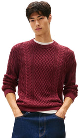 Tommy Jeans Jersey Hombre Cable Knit Sweater con Punto Trenzado, Rojo (Red Wine Tonal), S