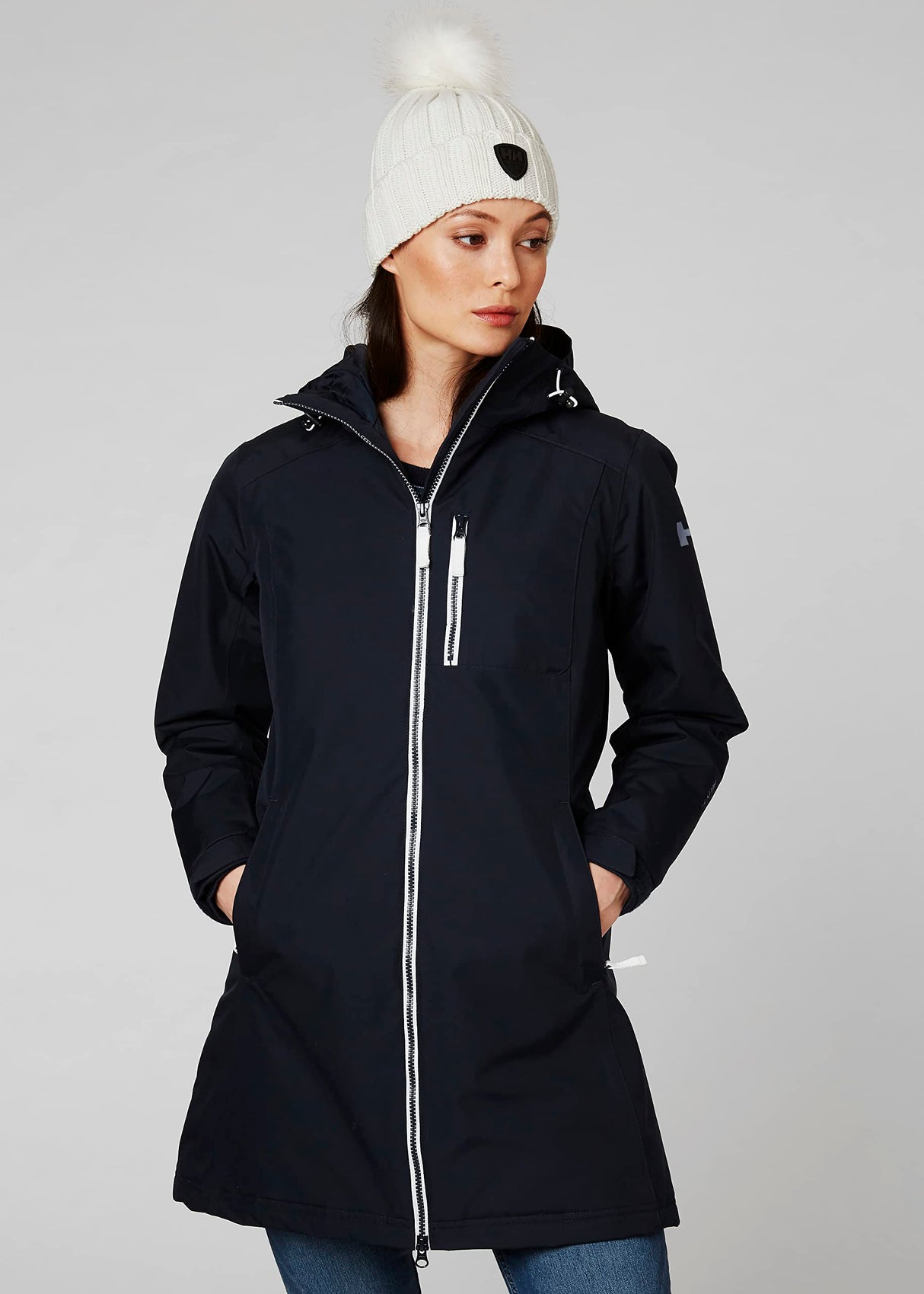 Helly Hansen Mujer Chubasquero Largo Belfast, S, Azul marino