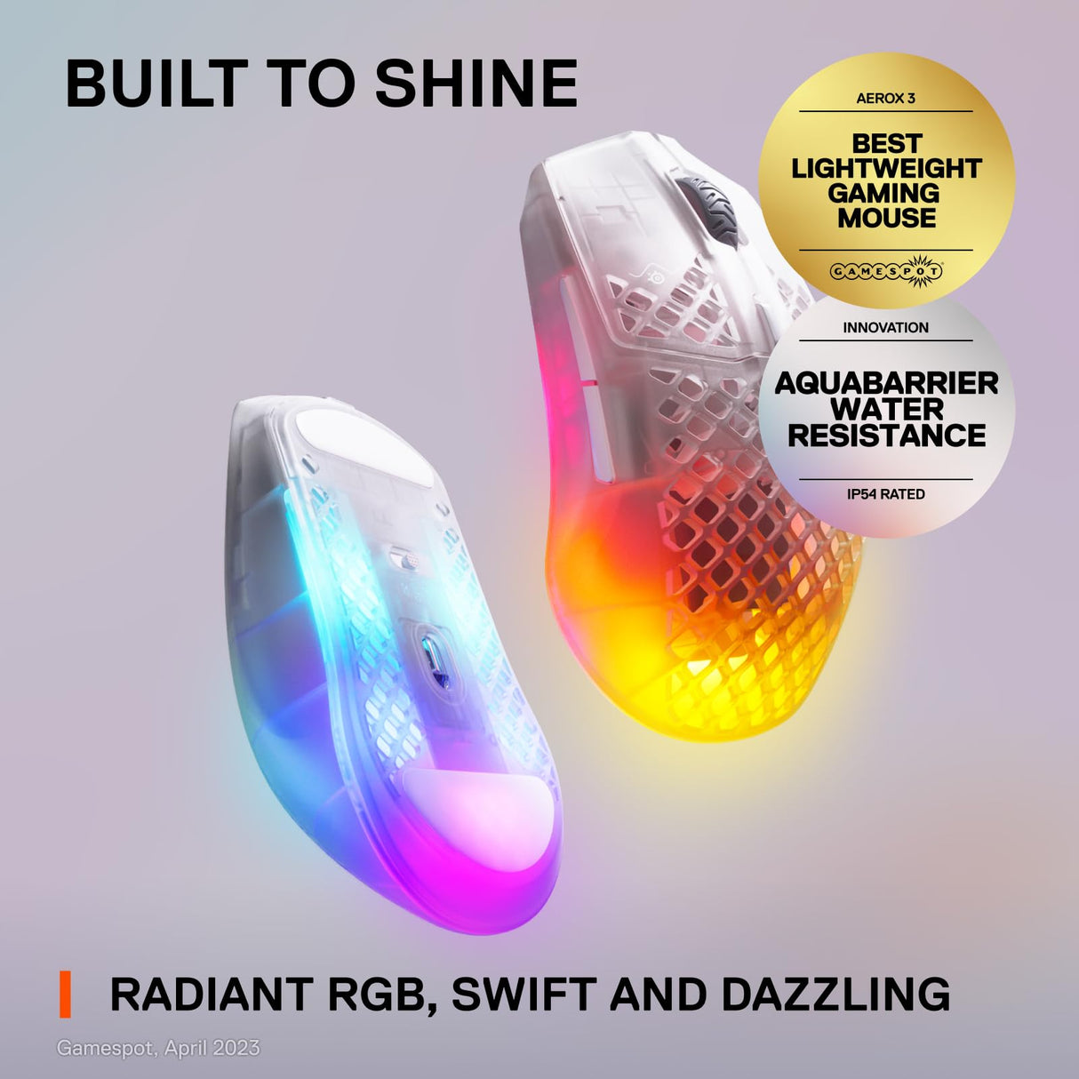 SteelSeries Aerox 3 Wireless Ghost - Raton Inalambrico Gaming - Diseño ultraligero resistente al agua - RGB - Sensor óptico TrueMove Air 18K DPI