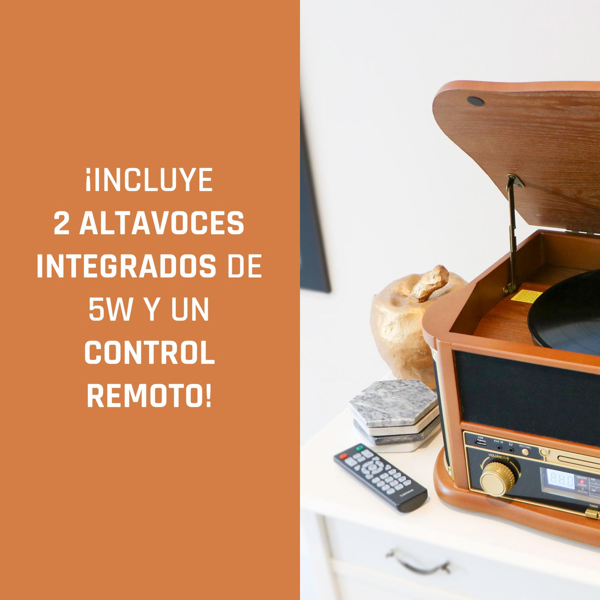 Lenco TCD-2551 Tocadiscos para Discos - Bluetooth Tocadiscos con Altavoz - Reproductor de CD - Pletina de Casete - 3 velocidades - Transmisión por Correa - 2 x 5 vatios - Madera
