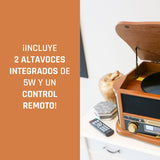 Lenco TCD-2551 Tocadiscos para Discos - Bluetooth Tocadiscos con Altavoz - Reproductor de CD - Pletina de Casete - 3 velocidades - Transmisión por Correa - 2 x 5 vatios - Madera