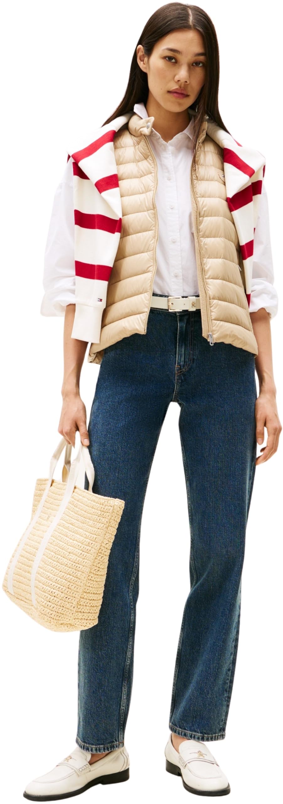 Tommy Hilfiger Chaleco Mujer con cuello vuelto, Beige (Beige), M