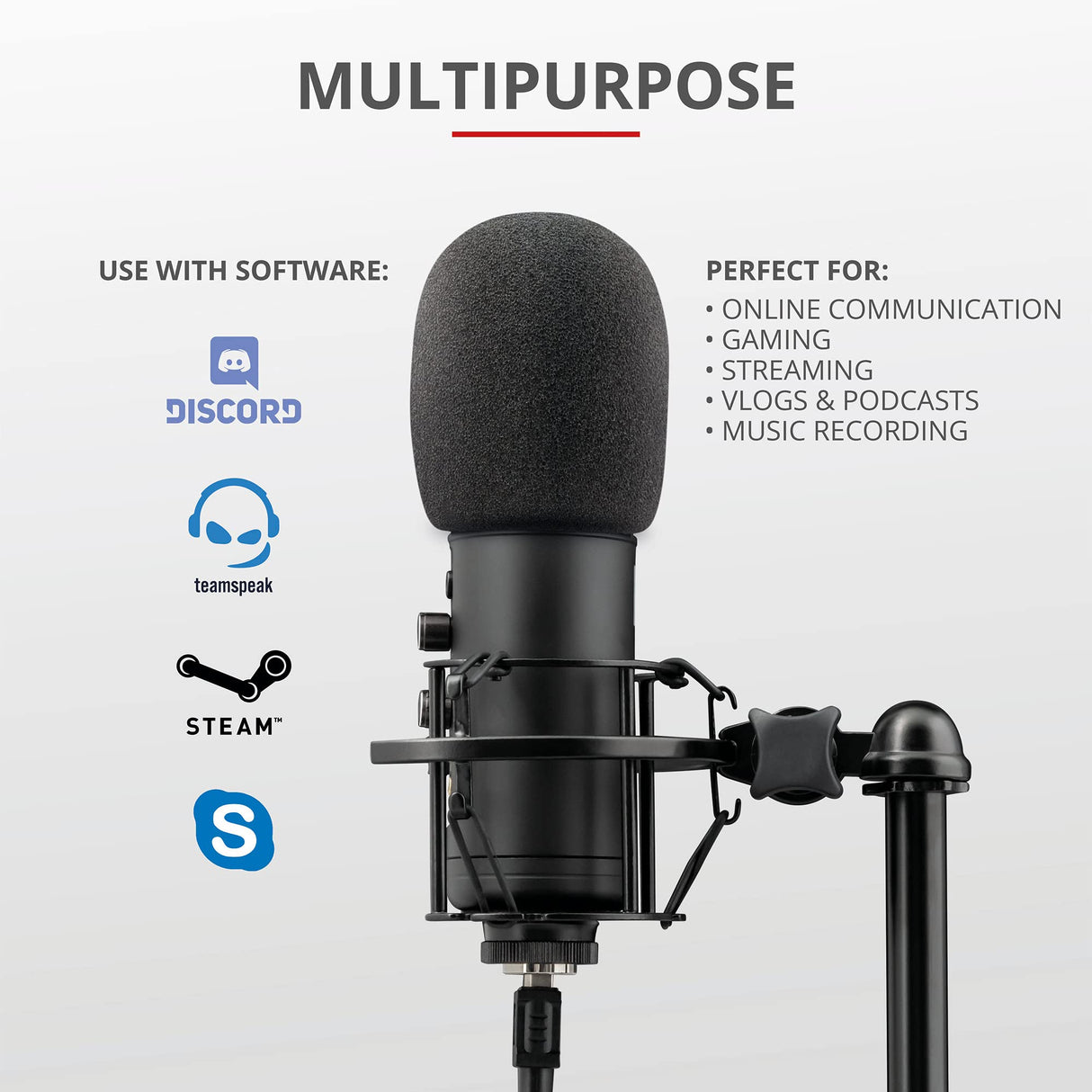 Trust Gaming GXT 256 Exxo Micrófono USB, Patrón Cardioide, con Filtro Pop, USB, RGB, Micrófono Streaming para Grabación, Podcasting, Radiodifusión, PC, PS4 y PS5 - Negro