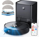 Proscenic Q8 MAX Robot Aspirador con Estación de Succión & Función de Limpieza, Potencia Succión 6000Pa, Bolsa para Polvo de 3L, Tanque de Agua de 250mL, Control de Voz por App Alexa Google Siri FTTT