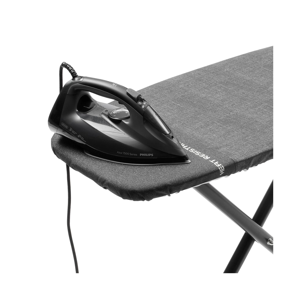 Tabla de Planchar Brabantia D, 135x45cm - Denim Black| 100% algodón Comercio Justo | Tam. XL, Amplia superf. | Zona Resistente al Calor para generadores Vapor | Tabla Planchar Plegable y Uso Sentado