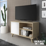 Skraut Home | Mueble de TV para Salón | 57 x 95 x 40 cm | Indicado para TV de 32/40" | Modelo Wind 100 | Puccini | Puerta Abatible Color Blanco