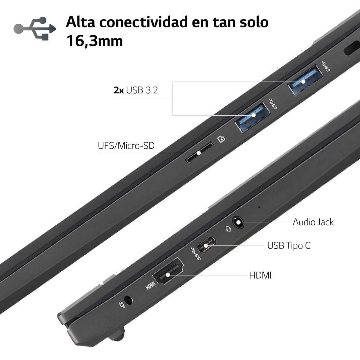 LG Ultra 16UD70R-G.AX59B - Ordenador Portátil, 16 Pulgadas, 16:10 IPS, Sin Sistema Operativo, Ryzen R5, 16 GB RAM, 1TB SSD, 1.6Kg, Hasta 20 Hr de Autonomía, Color Gris Carbón