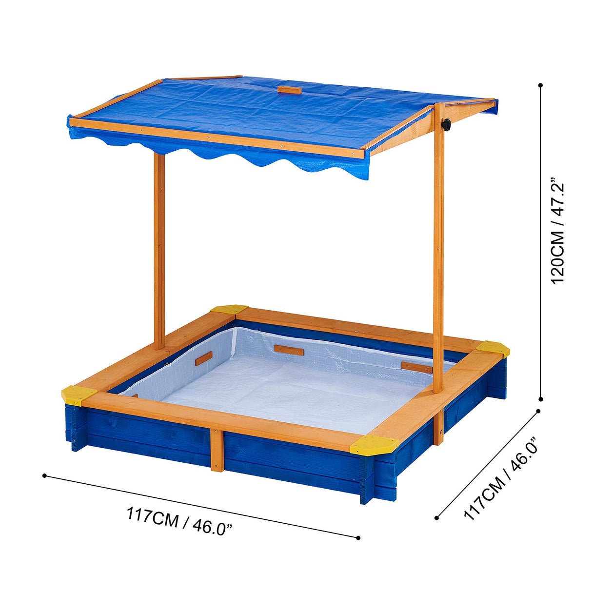 Teamson Kids Arenero Grande de Madera para Exteriores con Tapa, Toldo Giratorio y Altura Ajustable, Juguete de Arena de Jardín con Cubierta para Niños y Niñas