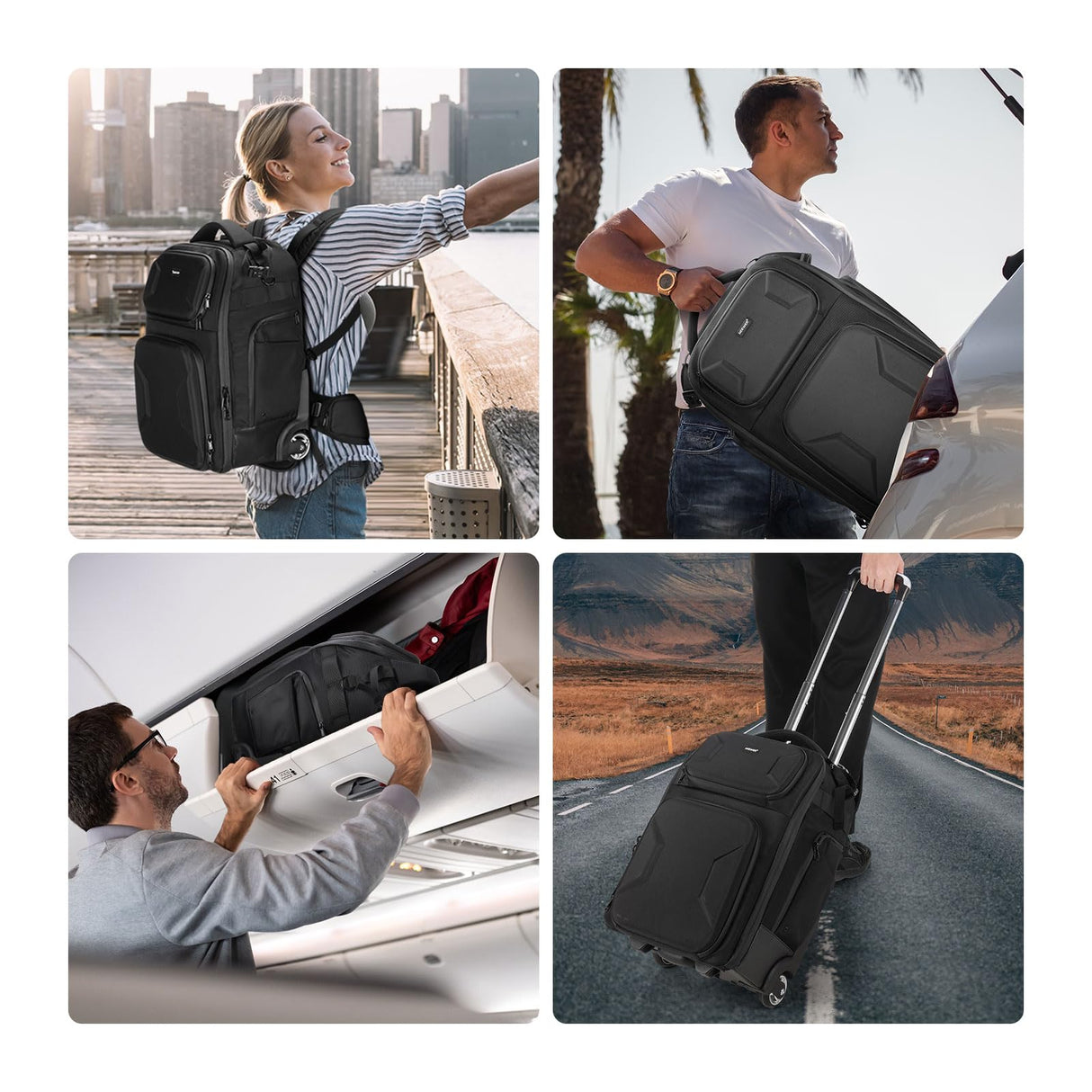 NEEWER 2 en 1 Mochila con Ruedas para Cámara con Divisor Prueba de Golpe,Asa Retráctil, Cinturilla, Funda para Lluvia, Mochila de Mano para Cámara, Trípode, Flash, Lente, Portátil, Color Negro, PB027