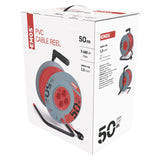 EMOS - Tambor de Cable de 50m - 4 enchufes Schuko - 230 V, 16 A, 3680 W - Aislamiento PVC H05VV-F3G 1,5 mm2 - Protección contra sobrecalentamiento - IP20 para Interiores