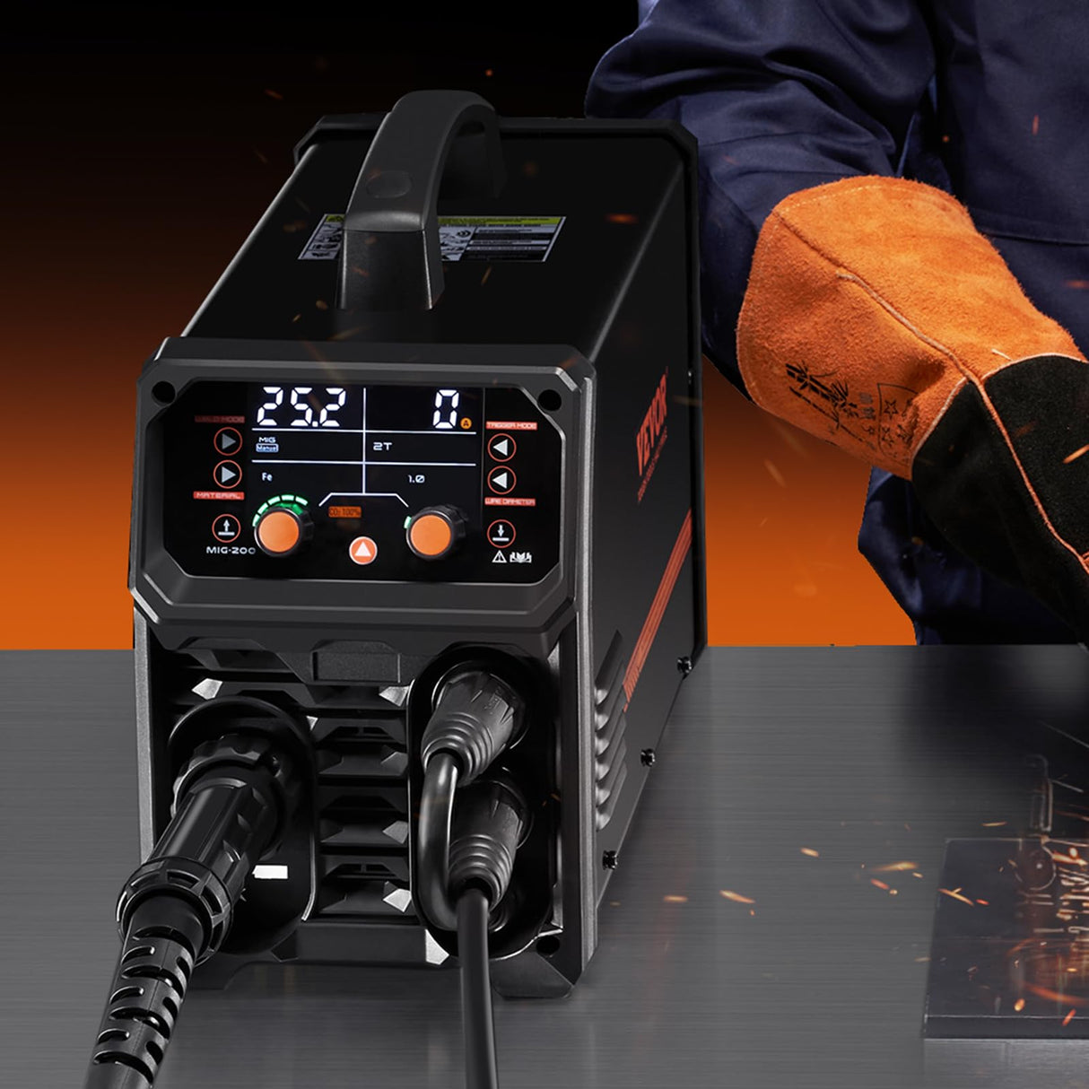 VEVOR Máquina de Soldadura MIG Sinérgica de 200 A, Máquina de Soldadura Multiproceso 4 en 1 con Tecnología de Inversor IGBT y Pantalla LCD, de Forma más Inteligente, 430 x 180 x 320 mm, Negro