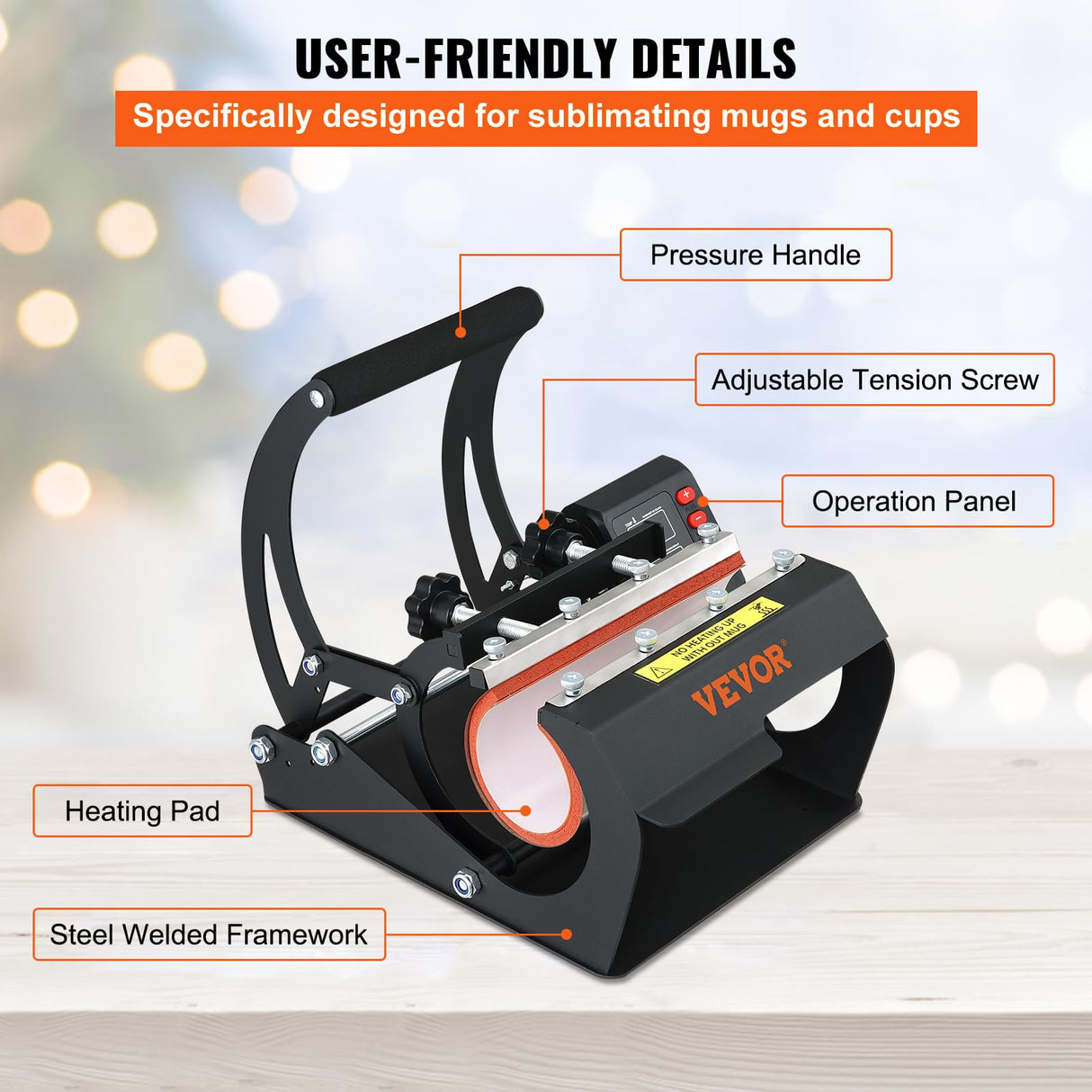 VEVOR Prensa Térmica para Tazas 560W 11oz 30oz Prensa de Tazas 0-428℉ Negro Máquina de Prensado de Tazas 0-999s para Transferir Imágenes Coloridas a Tazas de Cerámica, Tazas de Café y Vasos
