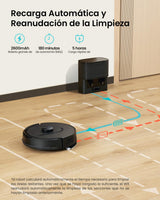 Vexilar Robot Aspirador y Fregasuelos W11 con Potente Succión 5000Pa, Robot Aspirador con Sistema de Navegación Láser Inteligente y Función de Mapeo Inteligente, Base Autovaciado, Negro