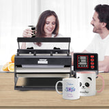VEVOR Prensa Térmica para Vasos de 325-887 ML Prensa Térmica para Vasos con Papel de Sublimación, Cinta y Guantes, Ajuste de Temperatura y Tiempo para Vasos, Tazas y Jarras de Sublimación, Negro