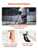 VEVOR Martillo de Demolición 3500W 60J 1900BPM Martillo Eléctrico con Cable 1-1/8" con 2 Cinceles Reemplazables Mango Giratorio 360° Rompe Hormigón Antivibración para Cincelar Construcción Fontanería