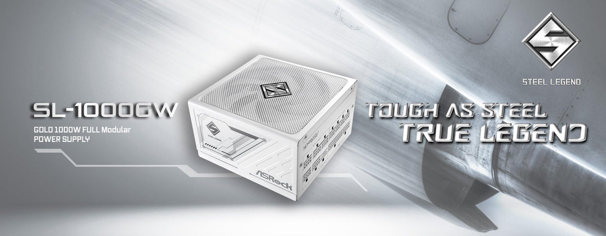 Fuente ALIMENTACION ASROCK SL-1000GW,PSU,1000W,80 Plus Gold,135MM,Modular,PCI-E 5.1 (12+4pin) x1,PCI-E (6+2 Pin) x3,SATA (5 Pin) x9 (Blanca)