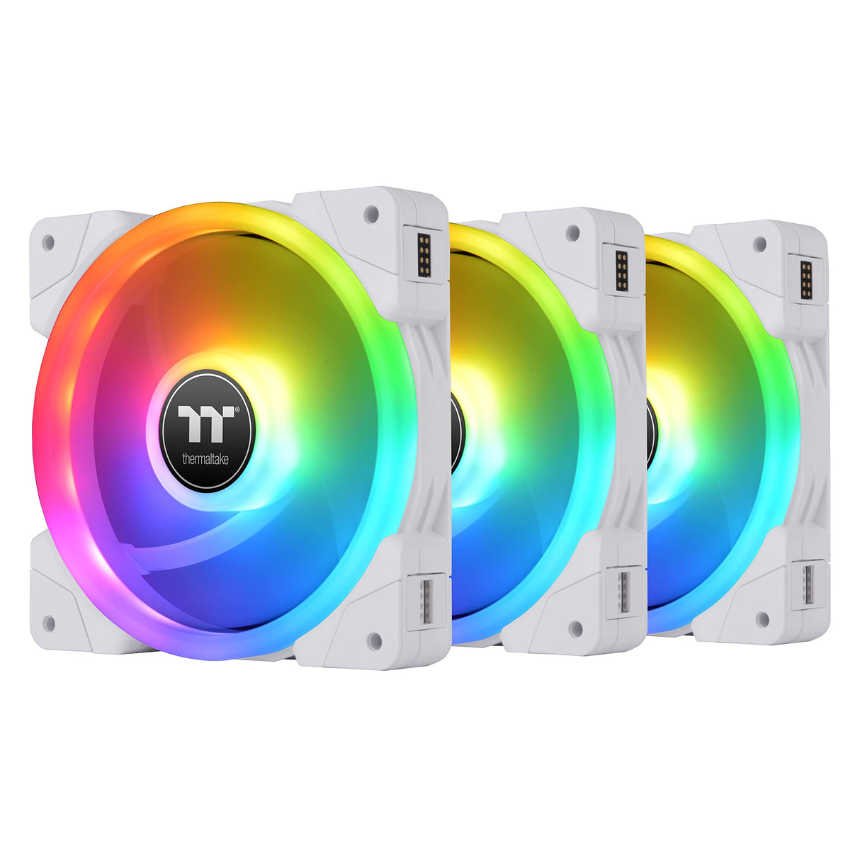 Thermaltake SWAFAN EX 12 RGB Ventilador de refrigeración para PC, blanco, paquete de 3, 500~2000 RPM, conexión magnética, cuchillas reversibles, controlador incluido, CL-F161-PL12SW-A