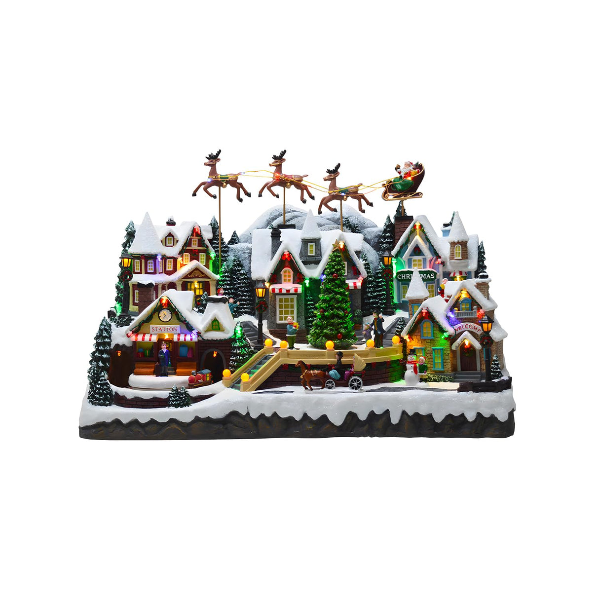 Avilia Pueblo de Navidad en Movimiento con música y Luces LED 37 x 55 x 33 cm – Fabricado con Materiales Resistentes y es Ideal para Decorar tu casa en Las Fiestas navideñas