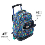 TOTTO - Mochila Escolar con Ruedas Desmontables, Modelo Tiza, Capacidad 26 L, Mochila PC 15.4", Bolsillo Botella, Manija Telescópica, Espaldar Ergonómico y Correas en S, Estampado Tello Azul