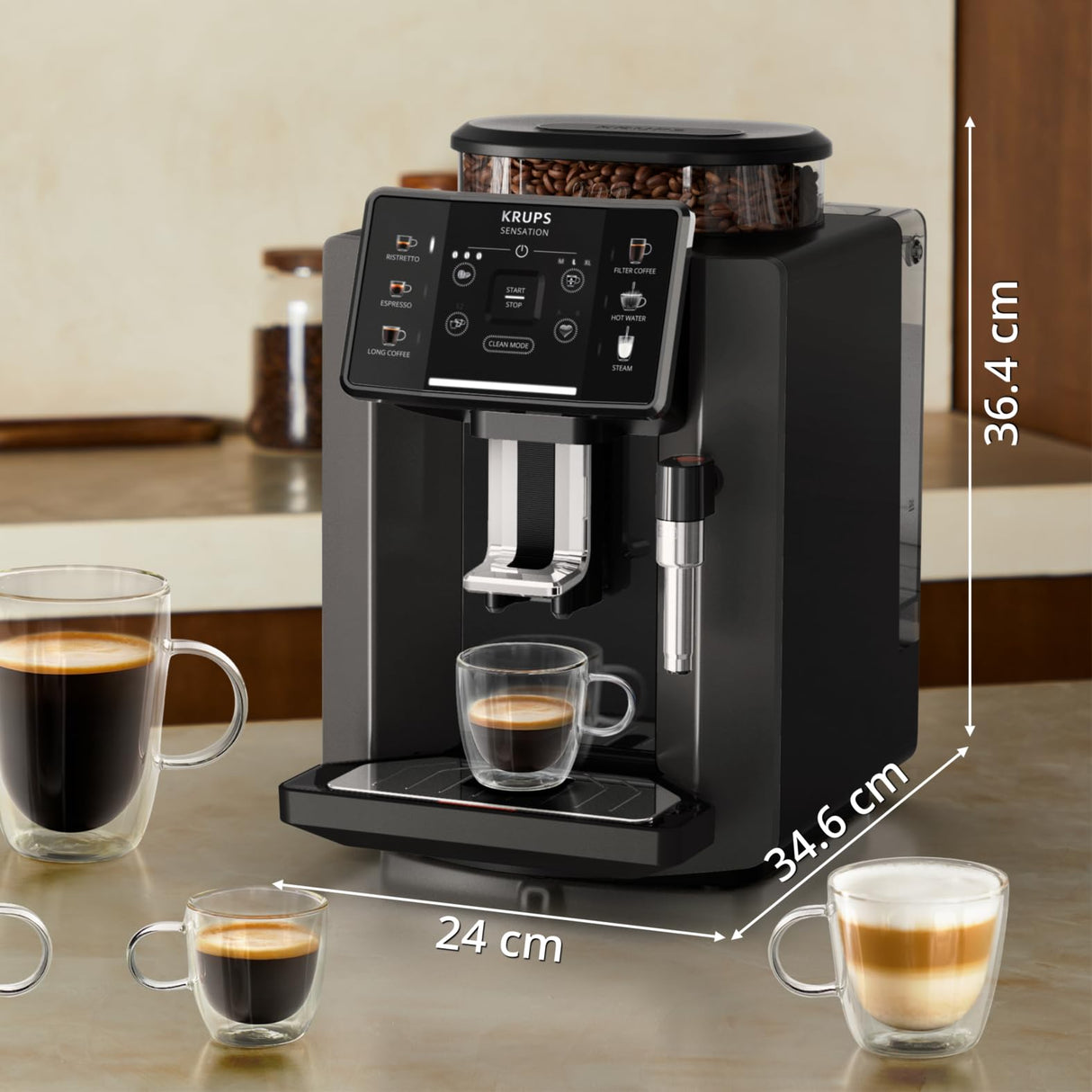 Krups Cafetera Automática Sensation C50 - Potencia 1450W, fácil uso, 5 tipos bebidas, 15 bares, fácil mantenimiento, alertas lumínicas, cómoda limpieza, ajustes personalizados, boquilla vapor, EA9108